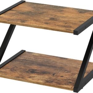 YATINEY Desktop Printer Stand, 2-Tier Printer Table with Storage Shelf, Under Desk Printer Stand for Office, Open Organizer Shelf, Easy Assembly, Rustic Brown PS02BR