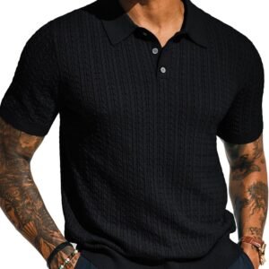 PJ PAUL JONES Mens Knit Polo Shirt Short Sleeve Hollow Out Knit Shirt Texture Knitted Polo