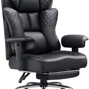 GTPLAYER Big and Tall Office Chair Wide Ergonomic Gaming Chair with Deluxe Embossing Designed Leather with Foot Rest,150°Reclining Adjustable Soft Armrests Pocket Spring Back Support and Pillow