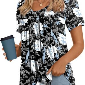 LONGYUAN Womens Tunic Tops 2026 Short Sleeve Shirts Summer Casual Tee Comfy Blouses S-4XL