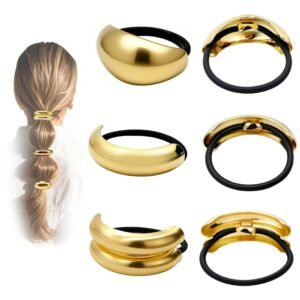 OHCISP 6Pcs Gold Hair Ties – 3 Styles Gold Hair Accessories for Women & Girls, Elegant Chic Metal Hair Cuff Non-Damage Ponytail Cuffs Holders for Thick Hair