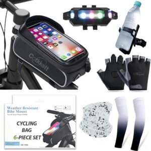 6 Pcs Bike Accessories Set, Mountain Biking Accessories for Men Women, Cycling Bag, Bicycle Lock, Gloves & Waterproof Tail Light, Universal Mountain Road Bicycle Outdoor Safety Riding Gear Kit
