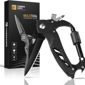 FUNBRO Multitool Carabiner with Pocket Knife, Stocking Stuffers Gifts for Men, EDC Carabiners with Folding Knives, Bottle Opener, Window Breaker and Screwdriver, Survival Gear for Camping Hiking