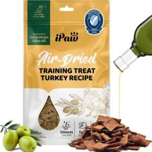 iPaw Air-Dried Turkey Dog Treats, Extra Virgin Olive Oil Added, Made with Turkey Meat, Chicken Heart and Duck Liver, High Protein, Soft Treats for All Age Dogs, Freeze-Dried Alternative (3.5oz/Pack)