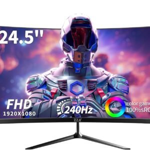 ZZA 25″ Curved Gaming Monitor, 240Hz|144Hz FHD(1920 * 1080P) VA Screen Computer Monitor, Supports Freesync, 100% sRGB, Blue Light Filter,AMD Freesync, Wall Mountable Installs(HDMI 1.4/DP 1.2)