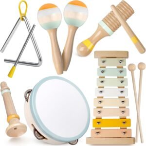 Baby Musical Instruments – Toddler Musical Toys Montessori Wooden Xylophone Maracas Tambourine Percussion Set for 1 2 3 Year Old, Kids Educational Music Learning Toys, Birthday Gifts for Boys Girls