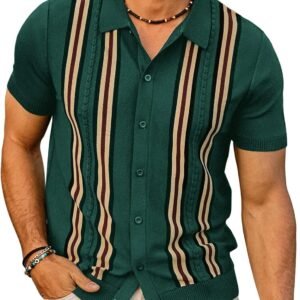PJ PAUL JONES Mens Polo Shirts Vintage Striped Button Down Knitted Golf Shirts