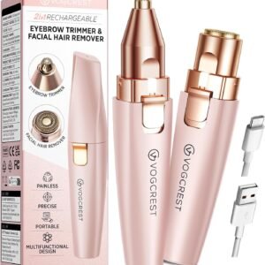 VG VOGCREST Eyebrow Facial Trimmer: 2 in1 Rechargeable Facial Hair Removal and Eyebrow Shaver – Face Lips Body Painless Facial Razor with Built-in LED Light (Pink)