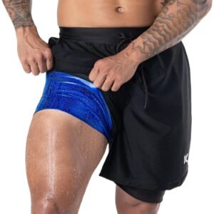 Kewlioo Men’s Sauna Shorts – Heat Trapping 2-in-1 Double Layer – Sauna Suit Bottom – Compression Training Gym Athletic Shorts