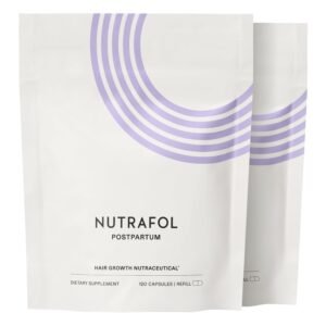 Nutrafol Postpartum Hair Growth Supplements, Clinically Tested for Visibly Thicker Hair and Less Shedding, Breastfeeding-Friendly – 2 Month Supply, 2 Refill Pouches