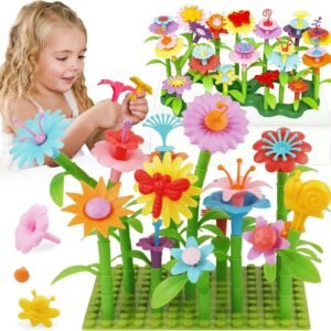 IQKidz 3-6 Years Old Toddler Toys – Flower Garden Building Toy with Insect Pegs, Educational Activity Gifts for Girls Preschool-Kindergarten, 153Pcs STEM Stacking Pretend Play Set