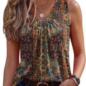 Zeagoo Womens Tank Tops Summer Sleeveless Loose Fit Tops V Neck Pleated Shirts Basic Tees Dressy Casual Trendy Clothes