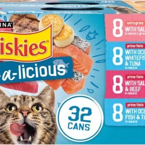 Purina Friskies Wet Cat Food Variety Pack Fish-A-Licious Extra Gravy, Prime Filets and Tasty Treasures – (Pack of 32) 5.5 oz. Cans