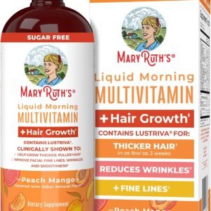 MARYRUTH’S Liquid Multivitamin+Hair Growth | Clinically Tested for Thicker Hair & Facial Wrinkles in Women | Biotin 10000mcg | Lustriva Hair Growth Supplement | Skin Care | Age 18+ | 30 Fl Oz