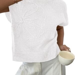 PRETTYGARDEN Women’s 2026 Spring Sweater Vest Trendy Flower Knit Short Sleeve Cute Pullover Tank Tops Summer Fashion Clothing