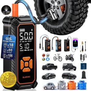 OlarHike Cordless Tire Inflator Portable Air Compressor, 150PSI Dual Power – 6000mAh & 12V DC, Air Pump for Car Tires, Motorcycle, Bicycle, Electric Pump with LED Light & Digital Pressure Gauge