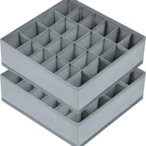 Joyoldelf Sock Drawer Organizer Divider 2 Packs Underwear Organizer, 24 Cell Closet Organizers and Storage Organizer Sock Holders Organizers for Storing Socks, Handkerchiefs, Ties, Belts (Grey)