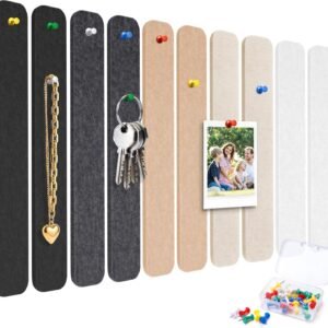HAUTOCO Cork Board Bulletin Board Bar Strips 10-Pack 13″x2″ Self Adhesive Felt Pin Board with 20 Push Pins for Home Office Bedroom Door Wall Decor, Concrete Color