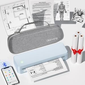 Gloryang Inkless Portable Printer for Travel, Wireless Thermal Printer Supports 8.5″ x 11″ US Letter Size, Bluetooth Machine Includes Carry Case and 3 Rolls of Thermal Paper Kit, Blue