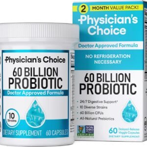 Physician’s CHOICE Probiotics 60 Billion CFU – 10 Strains + Organic Prebiotics – Immune, Digestive & Gut Health – Supports Occasional Constipation, Diarrhea, Gas & Bloating – for Women & Men – 60ct