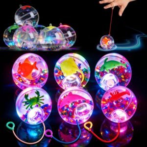 JOYIN 6 Pcs Light up Bouncy Balls, 2.4″ LED Bouncy Balls with Random Mini Sea Animals, Bounce Toys for Kids Party Favors Birthdays Gifts Goodie Bags Stuffers Carnival Prizes