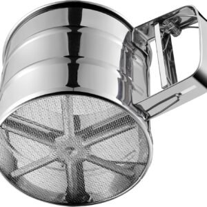 Flour Sifter, Stainless Steel Sifter for Baking, Double Layer Fine Mesh Baking Sifter, One Hand Press Crank Sifter for Powdered Sugar Shaker Duster, Flour Sieve Sifter for Baking Cakes Rondauno