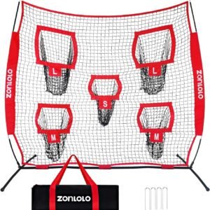 Zonlolo 7×7ft Football Throwing Net, Football Training Net,Target Practice with 5 Different Sized L/M/S Targets | Great for Quarterback | Includes Compact Carrying Bag