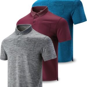 3-Pack Mens Golf Shirt Performance Sport Short Sleeve Moisture Wicking Dry Fit Golf Polo Active Shirts for Men