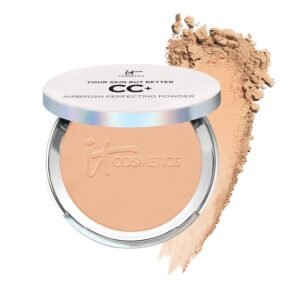 IT Cosmetics CC+ Airbrush Perfecting Powder Foundation – Sheer to Full Coverage Pressed Powder, Blurring Pores & Dark Spots, Anti-Aging Face Makeup, Hydrolyzed Collagen & Niacinamide – 0.33 oz
