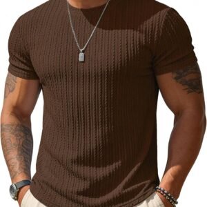 UOUA Mens T-Shirts Short Sleeve Sweatshirt Casual Crewneck Textured Knit Pullover Tee Tops