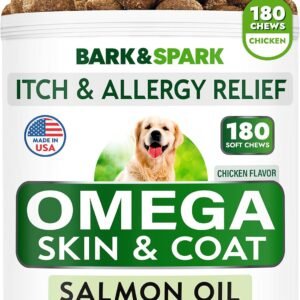 BARK&SPARK Omega 3 for Dogs – 180 Fish Oil Treats for Dog Shedding, Skin Allergy Chews, Itch Relief, Hot Spots Treatment – Joint Health – Skin and Coat Supplement – EPA & DHA Fatty Acids – Salmon Oil