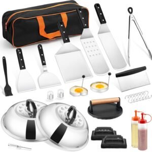Griddle Accessories Kit, HaSteeL 20Pcs Flat Top Grill Accessories for Camping, Professional ABS Griddle Spatula Grill Tools Set with Melting Dome for Teppanyaki BBQ Outdoor, Perfect Grilling Gifts
