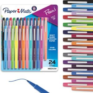 Paper Mate Felt Tip Pens, Flair Marker Pens, Medium Point, Assorted, 24 Count – Home, Office, Back to School, Teacher Supplies