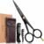 Beauty & Crafts 5” Professional Beard & Mustache Scissors for Men | German Stainless Steel Beard Trimming Shears with 2 Mustache Combs & Premium Pouch for All Facial Hair (Black)