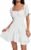 LYANER Women’s Square Neck Ruffle Mini Dress Off The Shoulder Short Sleeve A Line Flowy Graduation Dresses