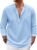 Karlywindow Mens Linen Henley Shirts Long Sleeve Hippie Yoga Summer Beach Casual Henleys T-Shirt