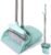 XXXFLOWER Broom and Dustpan Set with Cleaning Teeth, 55″ Long Handle Indoor Sweeping Combo for Home Office Kitchen, Bluish Green
