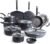 T-Fal Ultimate Hard Anodized Nonstick Pots and Pans Set 17 Piece, Nonstick Cookware Set with Fry Pan, Saucepans, Saute-Pan, Griddle, Dishwasher Safe, Onyx