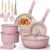 Astercook 21 Pcs Pots and Pans Set Non Stick, Ceramic Cookware Set Detachable Handle, RV Kitchen Cooking Set Removable Handles, Oven Safe, Induction Ready, Stackable, Pink, Mothers Day Gifts