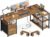 AODK 55 inch L Shaped Computer Desk with Drawers, Reversible Computer Desk with Storage Shelves, Home Office Desk with Built-in Power Outlet, Rustic Brown