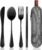 Travel Utensils with Case, Quatish Portable Silverware Set for Work, Stainless Steel Reusable Travel Cutlery Set, Fork and Spoon Set for Camping, Picnic, Gadgets, Lunch Box for Men, Black