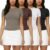 1/4 Pack Basic Tees T Shirts for Women Workout Gym Compression Fitted Short Sleeve Plain T Shirts Crop Tops Y2K