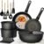 Astercook Non Stick RV Pots and Pans Ceramic Kitchen Cookware Set with Detachable/Removable Handle, Oven Safe, Induction Ready, Stackable, Black, 21 pcs
