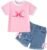 Jecson Toddler Girl Clothes Summer Cotton Print T-Shirt and Jeans Shorts Set Casual Girls 2 Piece Outfits Sets 2T-8Y