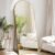 DUMOS 63.6″x20.6″ Arched Full Length Mirror with Stand Floor Free Standing Aluminum Frame for Bedroom Body Hanging Leaning Modern Simple Home Decor Shatter-proorf Nano Glass Wall, Gold-Rounded