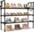 LANTEFUL 3 Tier Shoe Rack for Closet, Shoe Organizer with 5 Hooks, Long Shoe Shelf Storage for Sneaker and Boot Stackable Free Standing Shoe Rack for Entryway, Garage, Small Spaces, Dorm
