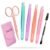 TsMADDTs 6 pcs Tweezers Set for Women, Eyebrow Tweezers with Curved Scissor for Ingrown Hair, Hair Plucking Daily Beauty Tools with Leather Travel Case
