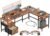 Furologee 66” L Shaped Desk with Power Outlet, Reversible Home Office Desk with File Drawer, 2 Monitor Stands, Storage Shelves, Corner Computer Table for Gaming, Writing, Rustic Brown
