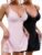 CHICME Women 2-Pack Babydoll Lingerie Lace Trim Side Slit Modal Cami Sleep Dress Loungewear Sexy Night Gowns for Women Pink+Black-S