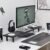 Bamboo Dual Monitor Stand Riser with Underneath Storage, Ergonomic Desk Shelf Supports PC Computer Monitor, Printer, TV for Home, Office, Black